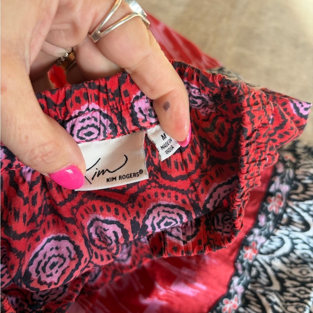 Kim Rogers Boho Tiered Cotton Maxi Skirt Red Black White Size M - Picture 3 of 5